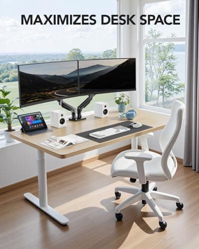 HUANUO FlowLift™ Dual Monitor Stand, Fully Adjustable Gaming Monitor Desk Mount for 13–32″ Computer Screens, Full Motion VESA 75x75/100x100 with C-Clamp & Grommet Base, Each Arm Ho thumbnail 7