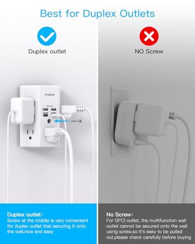 Multicontacto One Beat 1680J: Expansor de Pared con 5 Tomas, 4 USB (USB-C) y Protector de Picos