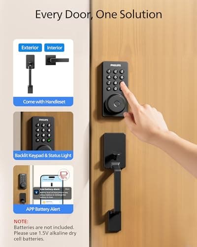 Philips Wi-Fi Smart Door Lock with Handle Set, Keypad Deadbolt for Front Door, Fingerprint Keyless Entry Door Lock with App Remote Control, IP53 Waterproof, Auto Lock, Security Eas thumbnail 9