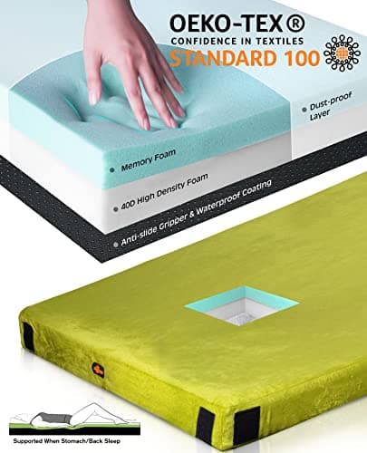 Gaialoop 3 Inch Memory Foam Camping Mattress, Dual Layer Thick Sleeping Camp Pad for Car Tent Cot, Roll-Up Portable Glamping Floor Bed for Guests Sleepover[Kid: 62 * 23 * 3"] thumbnail 3