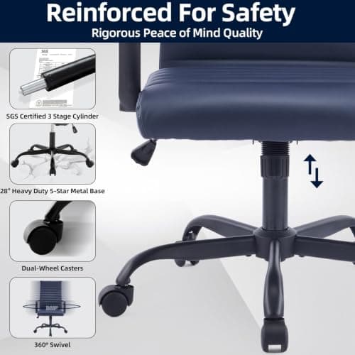Haranuo Office Chair, Ergonomic Executive Conference Room Chairs, Ribbed Leather Desk Chair with Lumbar Support, Adjustable Height Mid-Back Swivel Chair with Padded Seat thumbnail 6