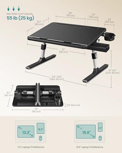 SONGMICS Bed Laptop Desk, Foldable, Adjustable Height, 15.7 x 22 Inches