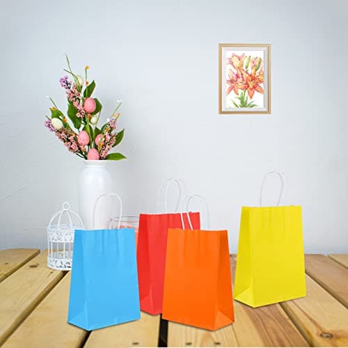 XPCARE 32Pcs Paper Gift Bags, 5.25x3.25x8.25'' Kraft Paper Party Favor Bags Bulk Rainbow Goodie Bags Small Gift Bags with Handles for Kids Birthday Baby Shower Crafts Wedding Party