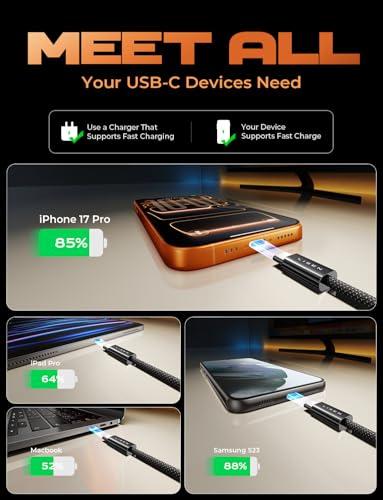 Miniatura de Paquete de 5 Cables LISEN USB-C a USB-C 60W de Carga Rápida 6