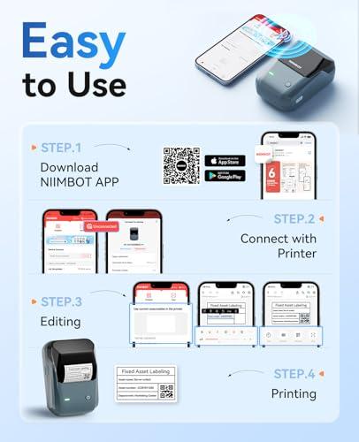 NIIMBOT B1 Label Maker Machine, Thermal Label Printer Easy to Use for Office, Home, Business, Came with 1 Roll White Label(Blue)