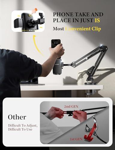 LISEN Gooseneck Phone Holder for Bed Desk [3rd Upgrade] Cell Phone Stand for Desk Bed Gaming Accessories,Gifts for Men Mom Senior Tech Mount for Recording Filming Laying Down Flexi thumbnail 3