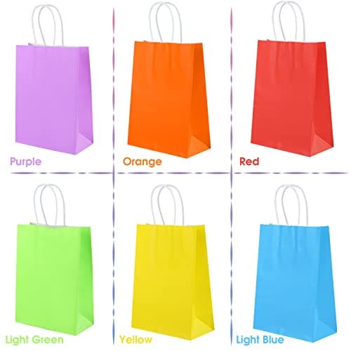 XPCARE 32Pcs Paper Gift Bags, 5.25x3.25x8.25'' Kraft Paper Party Favor Bags Bulk Rainbow Goodie Bags Small Gift Bags with Handles for Kids Birthday Baby Shower Crafts Wedding Party