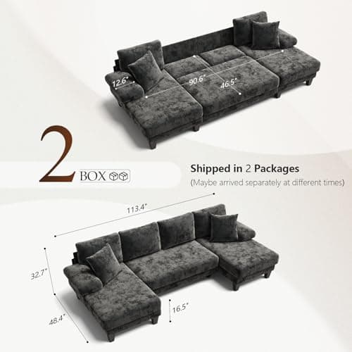 Txtin's Sleeper Sofa with Pull Out Couch Bed | 112 Inch Couches for Living Room | U-Shaped Convertible Sofa Bed | Chenille Dark Grey thumbnail 3