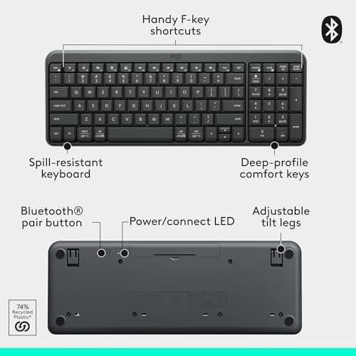 Teclado Inalámbrico Bluetooth Logitech K250 Compacto con Teclado Numérico, Grafito (Como Nuevo)