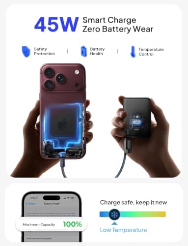 LISEN Small Portable Charger, 45W 10,000mAh Mini Power Bank Fast Charging | Detachable USB‑C Cable for iPhone 18 Pro Max Duo, Travel Essential, Flight‑Safe, EDC for Samsung S26/25 Ultra, iPad, Black thumbnail 5