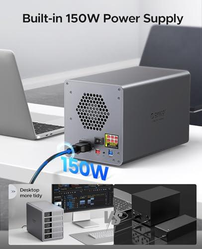 ORICO 4 Bay Raid Hard Drive Enclosure Support 8 RAID Modes for 3.5inch HDD Max up to 88TB for External Direct Attached Storage, Efficient Expansion Backup(Alluminum Alloy)-9848RU3