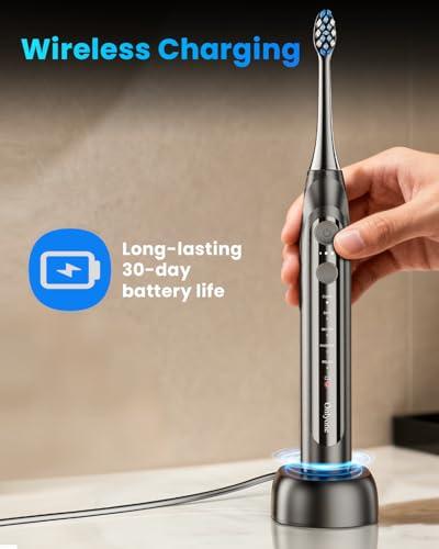 Onlyone Sonic Electric Toothbrush for Adults, Rechargeable Ultrasonic Electric Toothbrush with 8 Brush Heads, Travel Case, Charging Base & Wireless Charging - 5 Modes with Smart Ti