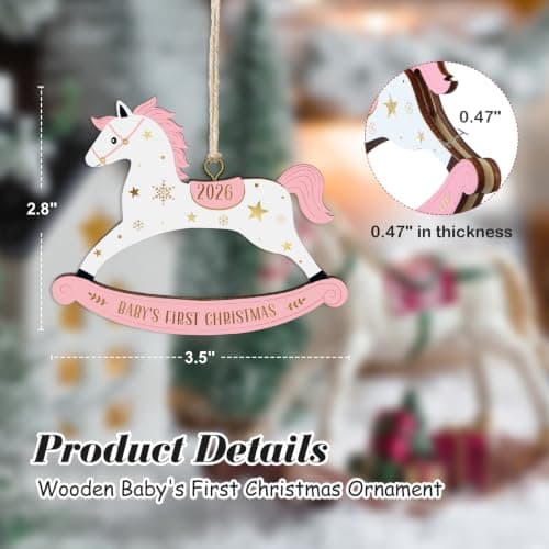 WhatSign Baby's First Christmas Ornament 2026 - Pink Wooden Newborn Girl Christmas Tree Decoration Keepsake