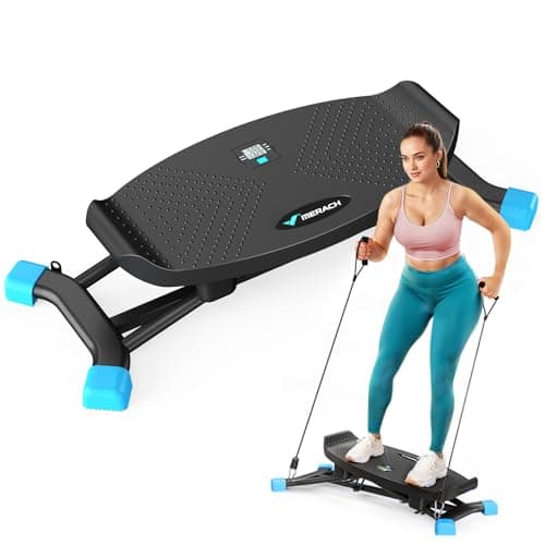 Merach Rocking Steppers for Exercise at Home, Mini Stair Stepper with Resistance Bands, Portable Balance Board Featuring LCD Monitor, 300 lbs Capacity Ski Trainer for Full Body Wor