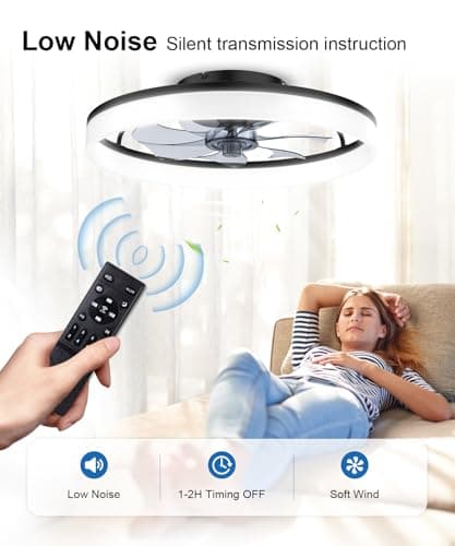 FancyMay Ceiling Fans with Lights and Remote, 20" Modern Low Profile Ceiling Fan, 6-Speed Quiet Reversible Motor, Flush Mount LED Fan Light,Fandelier Ceiling Fans for Bedroom (Blac thumbnail 5