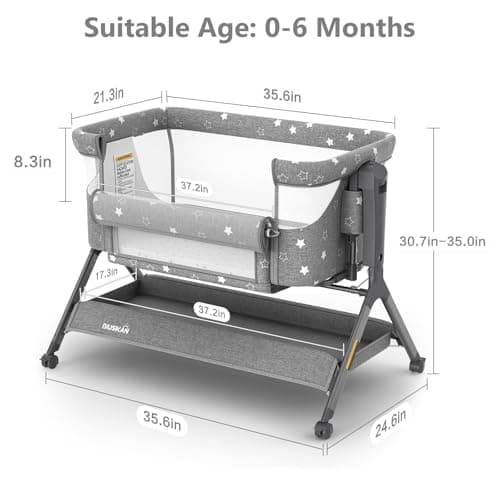 BIUSIKAN 3 in 1 Baby Bassinet, Rocking Bassinet Bedside Sleeper with Comfy Mattress and Breathable Mesh, 6 Height Adjustable & Upgraded Wheels Portable Bedside Crib for Newborn thumbnail 7
