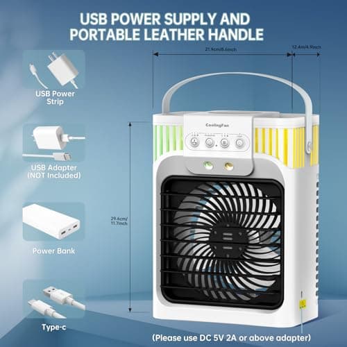 Enfriador de Aire Personal Portátil 4 en 1 con Control Remoto, 1200ml y Luces RGB