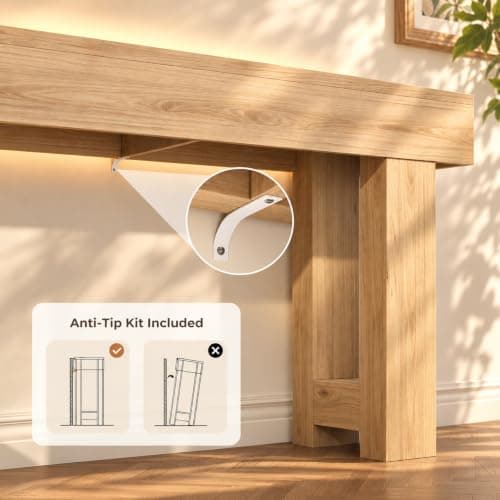 BROTTAR Foyer Table for Entryway, Console Table with Sensor Lights, Oak | Wood Entryway Table with Storage, Sofa Table Behind Couch for Entrance Hallway Living Room