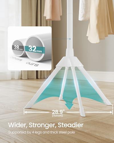 SONGMICS Clothes Drying Rack, with Bamboo Hanging Rods, Foldable Metal Laundry Rack, Space-Saving, Free-Standing Airer, Indoor Use, White and Natural ULLR516W01