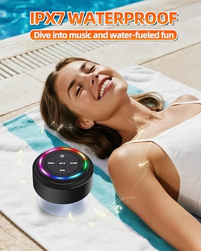 Waterproof Bluetooth Shower Speaker, Portable Wireless Speaker with Suction Cup, Small Portable Wireless Outdoor Speakers, 6 Mode RGB Lights, for Shower Bathroom Pool Beach, Gift I thumbnail 3