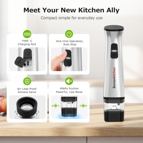 Sellador al Vacío Portátil Bonsenkitchen para Viajes + 30 Bolsas