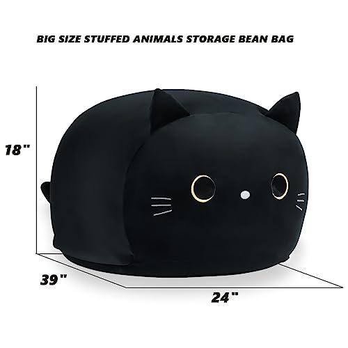 Miniatura de Funda Organizadora de Peluches para Niños | Sillón Puff Gato Negro Grande Sin Relleno 5