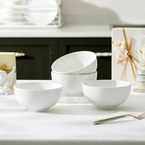 MALACASA 26 Oz Porcelain Soup Bowls Set of 4, White Ceramic Bowls for Kitchen, Cereal Bowl for Oatmeal, Fruit, Salad, Ramen and Rice Bowl -Dishwasher & Microwave Safe Bowls thumbnail 9