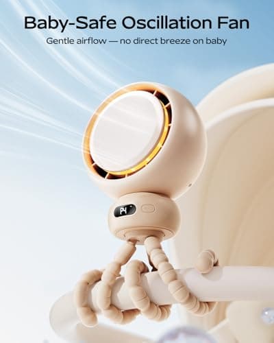 Bearwind Mini Portable Stroller Fan – 60° Auto Oscillation, Quiet USB-C Rechargeable Baby Fan, 4 Speeds, Night Light & Warning Light, Flexible Tripod for Stroller, Car Seat, Crib,  thumbnail 2