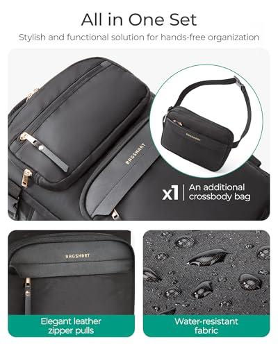 BAGSMART Womens Backpack Carry On Flight Approved, Travel Backpack for Women with Waist Bag, Traveling Lightweight Weekender Casual Daypack 17.3" Laptop Work Back pack Personal Ite