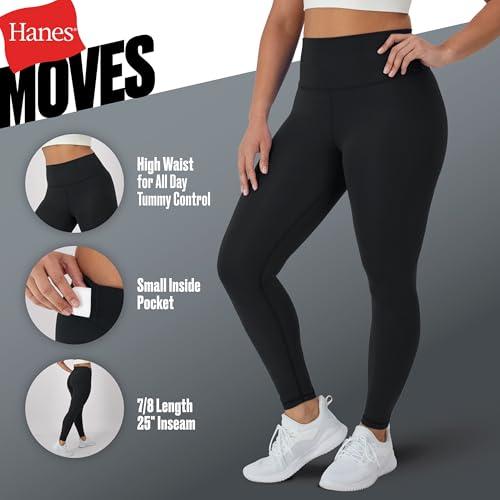 Hanes Women's Moves 7/8, Soft Moisture-Wicking Leggings with Internal Pocket, 25", Black, Medium thumbnail 4