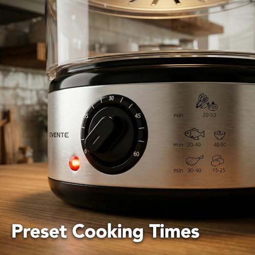 OVENTE 2-Tier Electric Food Steamer, 5 Quart Stainless Steel Stackable Steam Cooker with 400W Power, 60-Minute Timer & Auto Shut-Off, Dishwasher Safe, Healthy Vegetable & Seafood S thumbnail 3