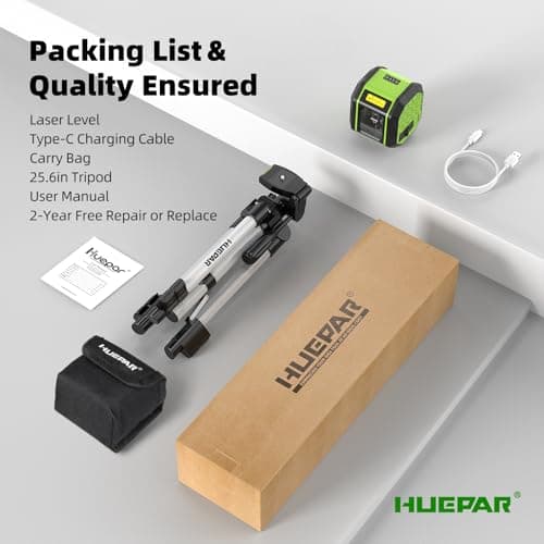 Miniatura de Nivel Láser Huepar Autonivelante Línea Verde 100Ft con Trípode, Recargable – ¡Regalo Ideal! 8