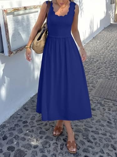 AUMORA Womens Summer Casual Flowy Maxi Dress Royal Blue thumbnail 6
