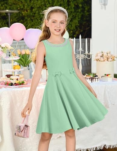 Miniatura de Vestido GRACE KARIN para Niña, Formal, Fiesta o Invitada de Boda, Sin Mangas, Midi, Talla 10 Años, Verde 4