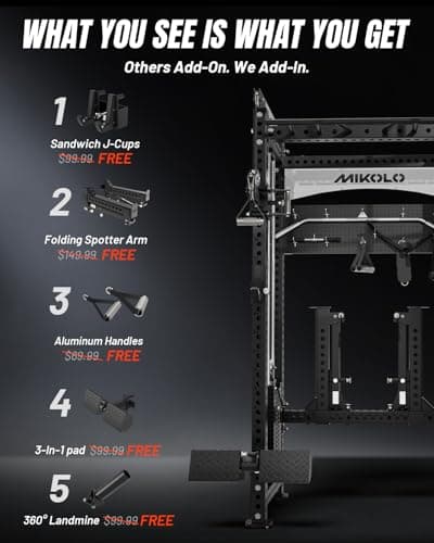 Mikolo Anubis-2.0 Smith Machine with Weight Stack, 3“×3” All-in-One Power Cage with LAT Pulldown & Cable Crossover, 3200LBS Multi-Function Trainer with Aluminum Pulley System for F thumbnail 4