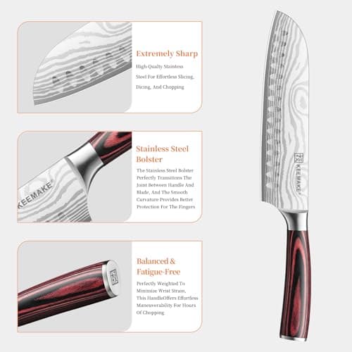 KEEMAKE 7" Santoku Knife, Razor Sharp Chef Knife with Ergonomic Handle thumbnail 4