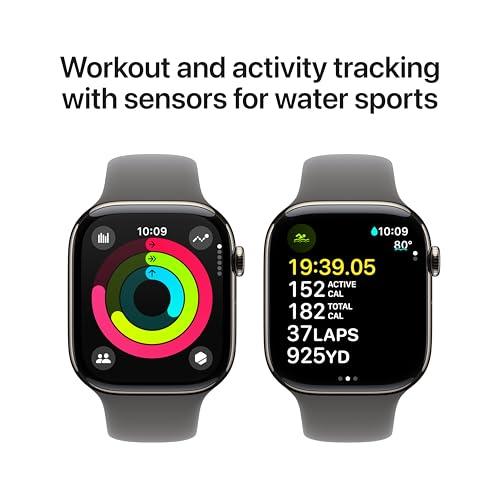 Apple Watch Series 10 [GPS + Cellular 46mm case] Smartwatch with Natural Titanium Case with Stone Grey Sport Band - M/L. Fitness Tracker, ECG App, Always-On Retina Display, Water R