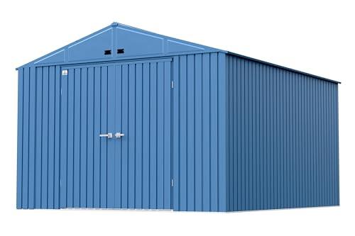Arrow Shed Elite 10' x 14' Tall Outdoor Steel Storage Shed with High Gable and Lockable Doors Storage Building, Blue Grey thumbnail 14