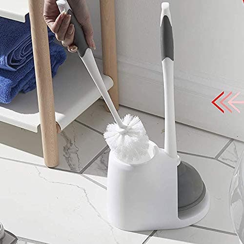 Clorox Toilet Plunger and Brush Bowl Set with Holder Caddy Storage for Cleaning Bathroom and Unclogging Toilets, White and Gray thumbnail 3