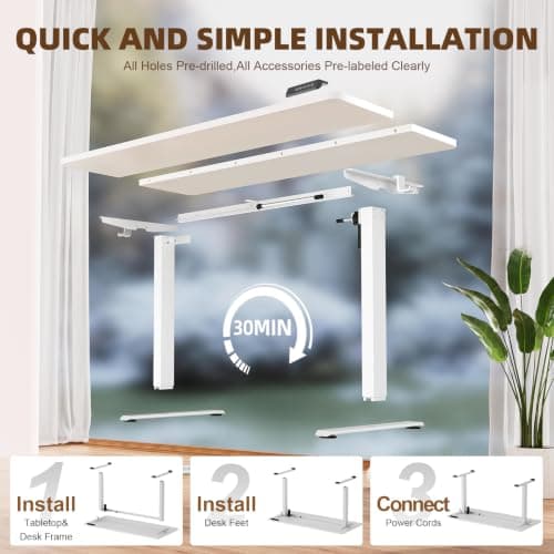 Veken 55 Inch Large Electric Standing Desk,Sit to Stand Up, Heights Adjustable, Work Home Office Computer Table for Study, Walking Pad, Writing, and Games, Wooden Desktop Desks, Wh thumbnail 4