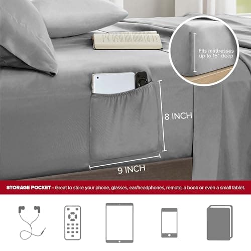 Comfort Spaces Queen Comforter Sets with Sheets - Bed in a Bag 9 Pieces Teen Bedding Sets, Red and Grey Stripes Bedding Queen, College Queen Bed Set with 2 Side Pockets Bedroom Org