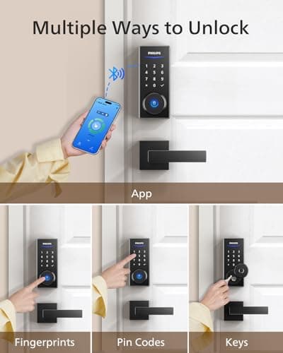 Cerradura Inteligente Digital Philips con Manijas, Acceso Sin Llave, Huella y PIN