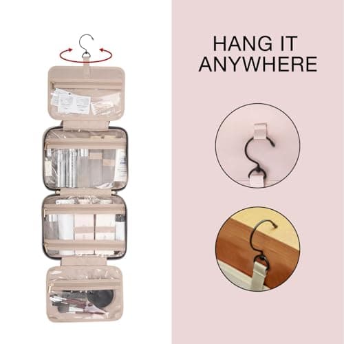 BAGSMART Large Toiletry Bag Travel Bag with Hanging Hook, Water-resistant Makeup Cosmetic Bag Travel Organizer for Accessories, Shampoo, Full Sized Container, Toiletries thumbnail 3