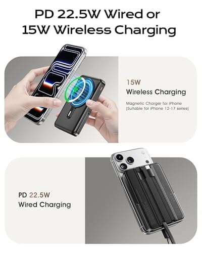 Nepagz for Magsafe Portable Charger, 10000mAh Magnetic Power Bank with Foldable Stand, PD 22.5W Fast Charging with USB-C Cable, Wireless Portable Charger for iPhone 17/16/15/14/13/ thumbnail 4