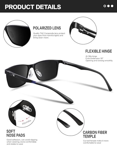 BIRCEN Polarized Mens Sunglasses for Driving: UV Protection Al-Mg Metal Sunglasses Lightweight Shades for Fishing Travel Golf thumbnail 5