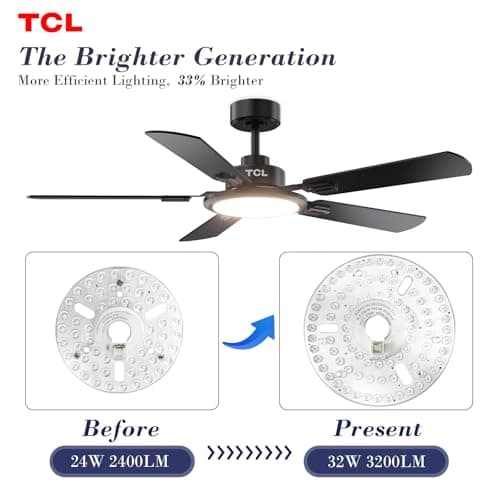 TCL Ceiling Fans with Lights, 52 Inch Ceiling Fan with Light and Remote Control, Reversible DC Motor, Noiseless, Dimmable 36W LED, Modern Ceiling Fan for Bedroom Living Room (Black thumbnail 9