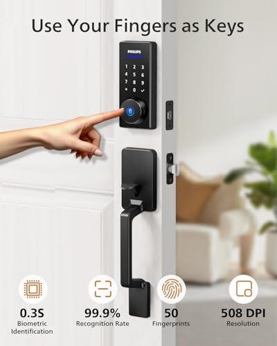Philips Wi-Fi Smart Lock with Handle, Keyless Entry Keypad Door Lock with Handle, Front Door Deadbolt Set with WiFi Gateway, App Control, Fingerprint Unlock, PIN Code Unlock, Auto  thumbnail 5