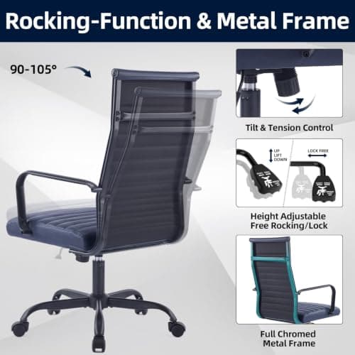 Haranuo Office Chair, Ergonomic Executive Conference Room Chairs, Ribbed Leather Desk Chair with Lumbar Support, Adjustable Height Mid-Back Swivel Chair with Padded Seat thumbnail 5