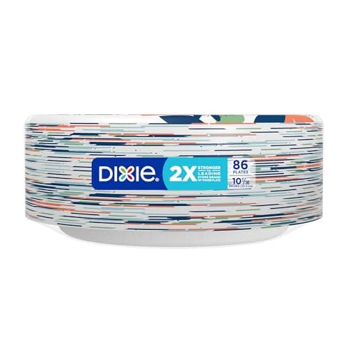 Dixie Large Paper Plates, 10 Inch, 86 Count, 2X Stronger*, Microwave-Safe, Soak-Proof, Cut Resistant, Disposable Plates For Everyday Breakfast, Lunch, & Dinner Meals