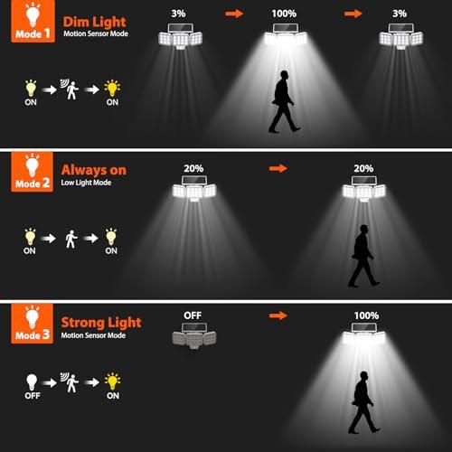 WdtPro Solar Lights Outdoor Motion Sensor, 3500LM Bright Solar Flood Lights Outdoor, Adjustable & Upgrade Glass Panel, Wireless LED Solar Powered Security Spot Lights Waterproof fo thumbnail 6